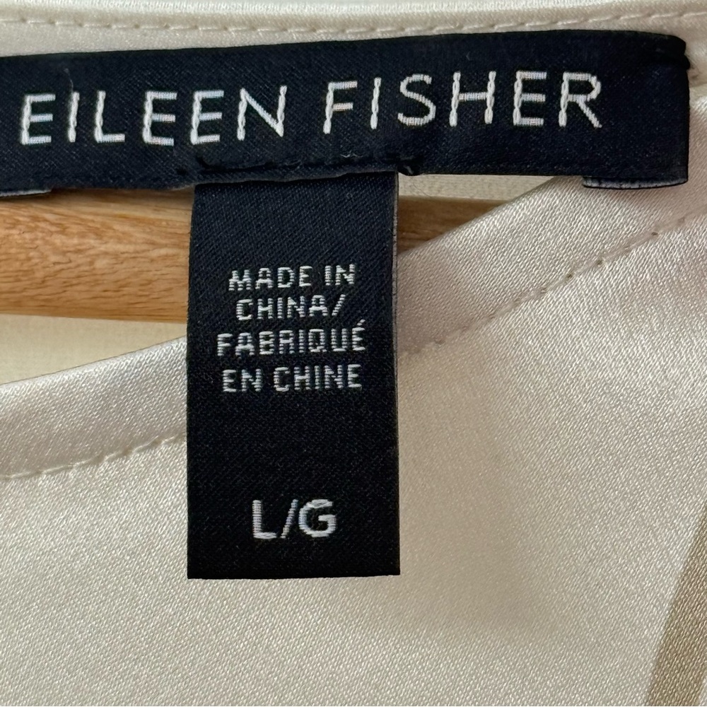Eileen Fisher Silk Jewel Neck Short Sleeve Box Top Cream Blouse Size Large - Picture 12 of 13